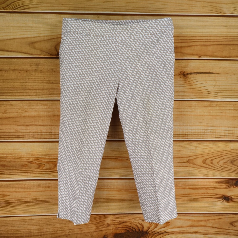 Adrienne Vittadini Capri‎ Pants Womens 14 Brown White Geometric Stretch Mid Rise